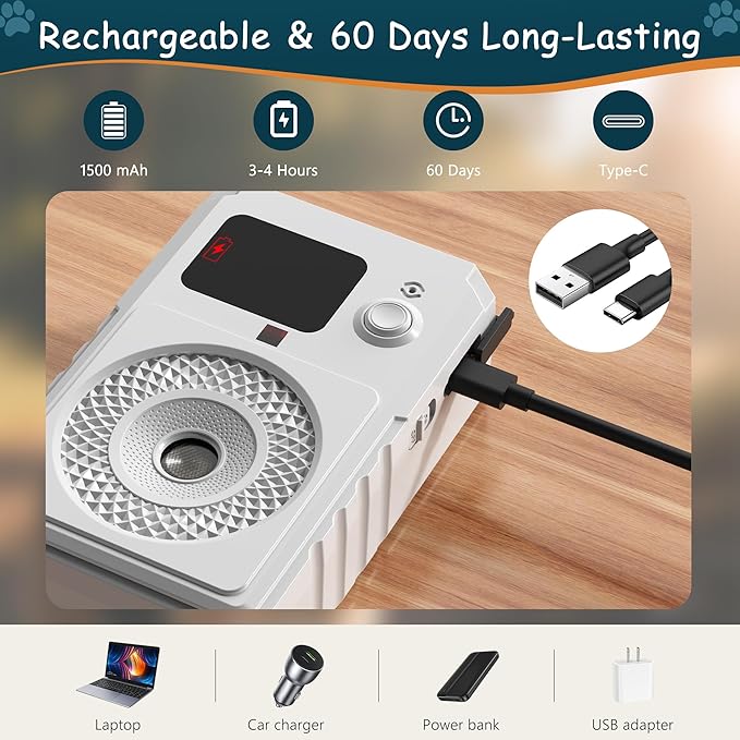 Anti Barking Devices for Dogs, Ultrasonic Dog Bark Deterrent Devices, Dog Barking Control Device, Rechargeable Dog Silencer, Bark Box, Dog Barking Stopper for Dogs Training Indoor & Outdoor (White)