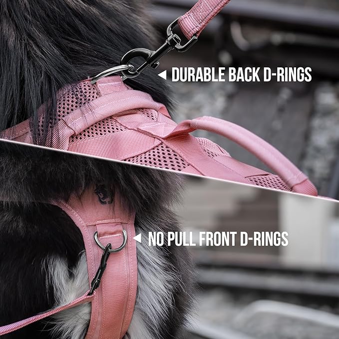 OneTigris Tactical Dog Harness for Small Dogs, No Pull Small Dog Vest Harness with Handles Breathable Military Dogs Molle Vests, Harness for Walking Hiking Training (Pink, XS)