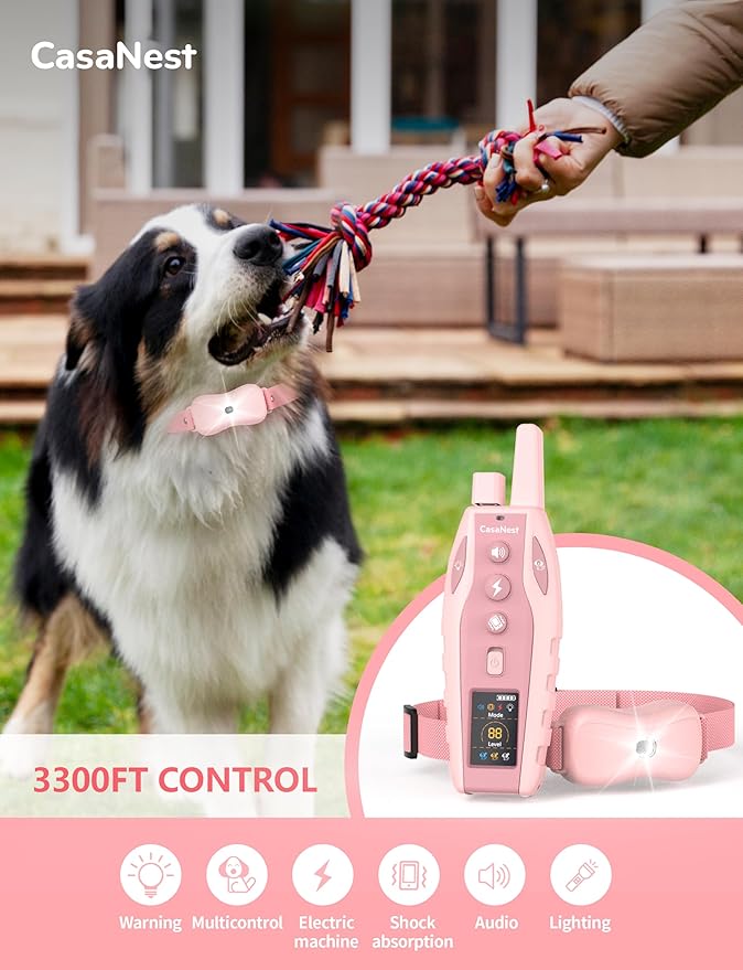 Dog Shock Collar with Remote Control - 3300Ft Dog Training Collar for Dogs 60-100lbs Waterproof, Adjustable E Collar Beep Shock Vibration Modes with Flash Light for Small Medium Large Dogs