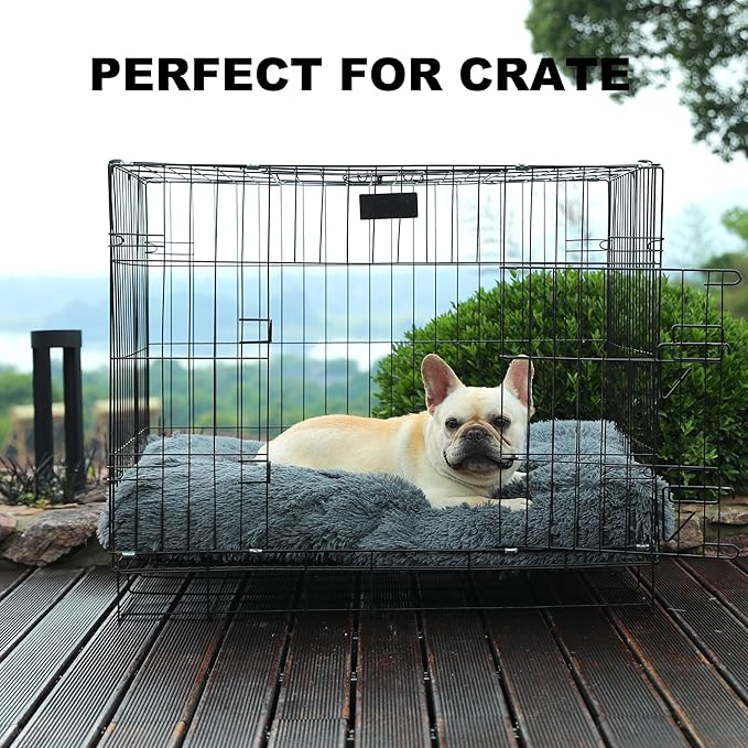 Bedfolks Waterproof Dog Crate Bed,Plush Dog Crate Pad with Removable Cover,Faux Fur Dog Bed for Medium Dogs,Fluffy Washable Dog Kennel Bed 29"x21",Solid Dark Grey