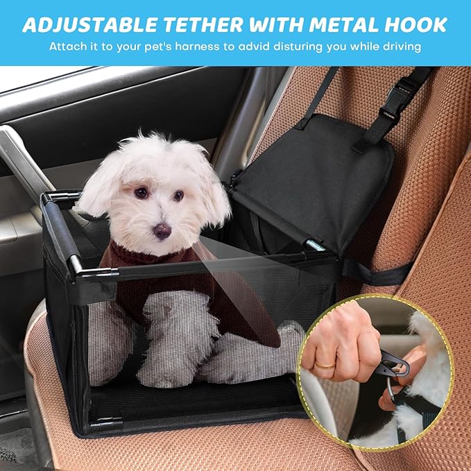 Small Dog Car Seats for Small Dogs,Portable Puppy/Pet Car Booster Seat with Clip-On Leash and Mesh Window for Small Pet Up to 11 lbs