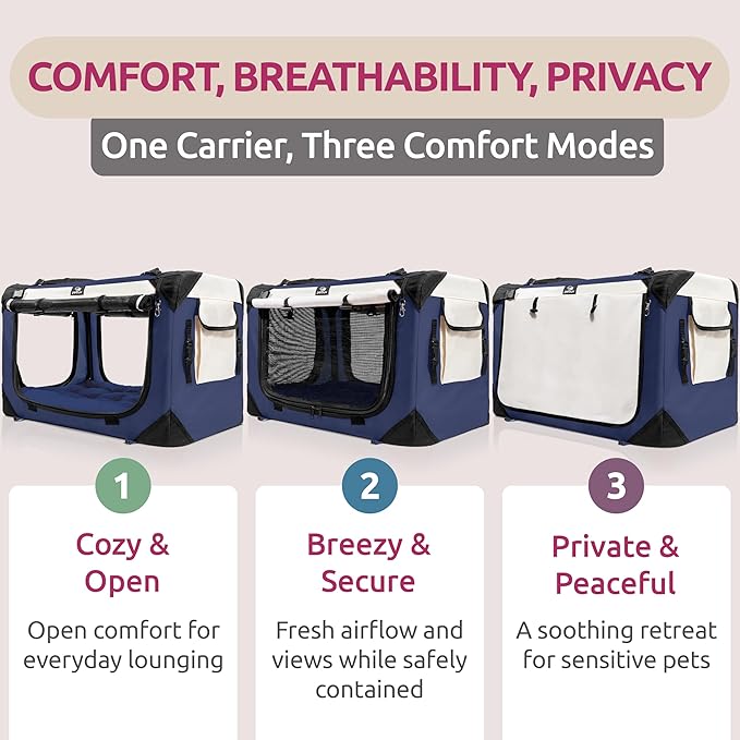 Cat & Dog Pet Carrier, Soft-Sided, Large 24"x16"x16", Fits Large Cat, 2 Cats, or Medium Dog Comfortably, Great for Travel & Vet Visits, Privacy Windows, Removable Bed, Locking Zippers, Foldable