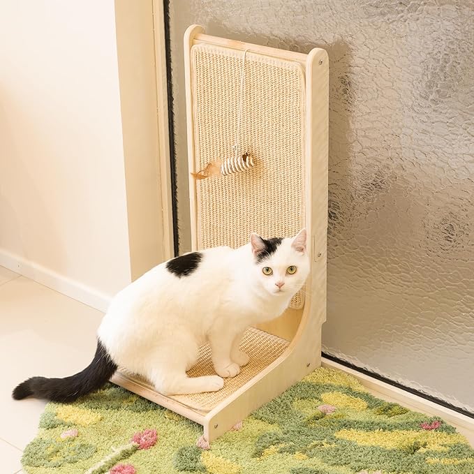 PETKARAY Sisal Cat Scratcher, Upright Cat Scratch Pad Wall Mounted, Vertical Scratching Post Alternative, L Shape Scratching Board 90°