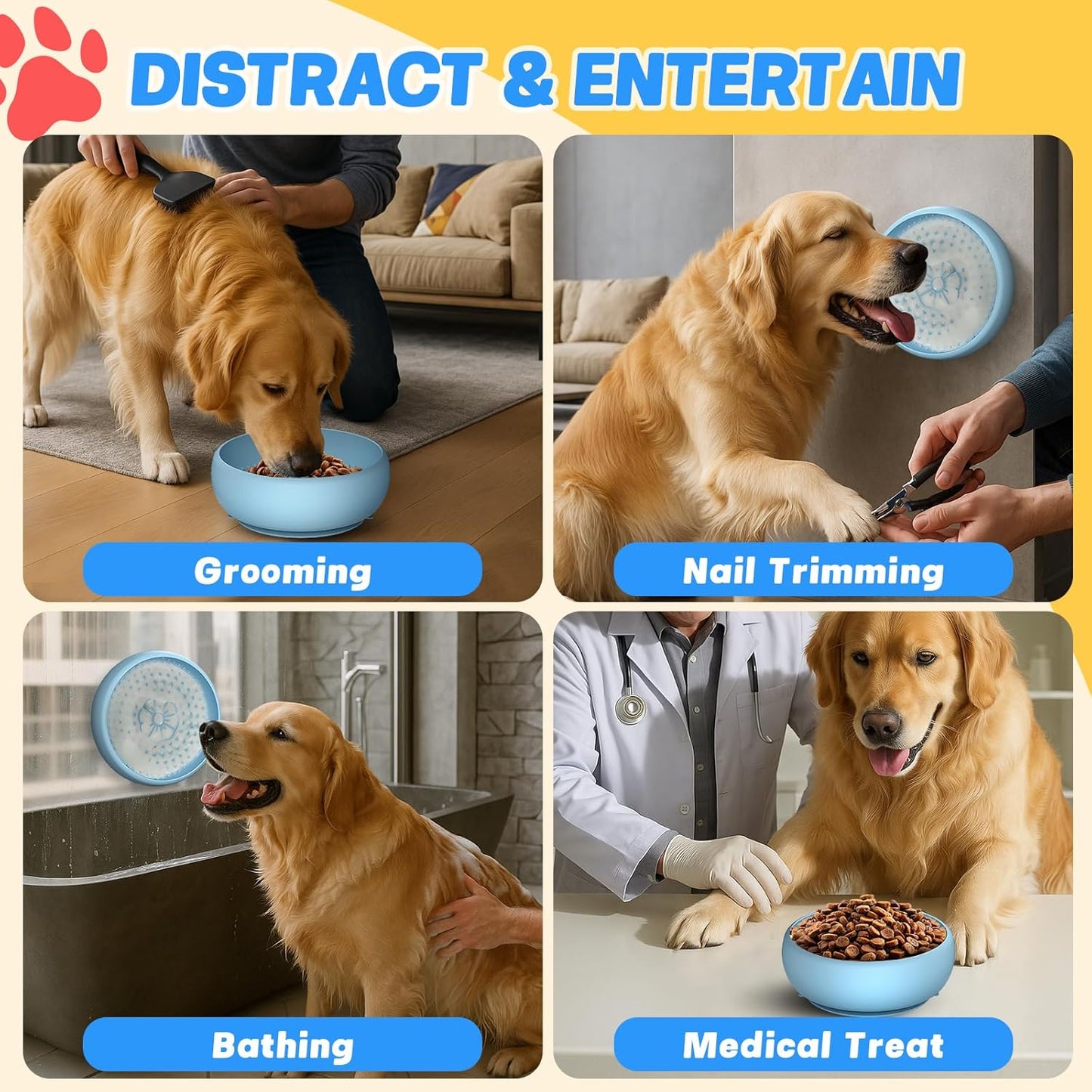 Pawinner 2 Pack Dog Lick Bowl, Freeze Lick Mat for Dogs, Non-Slip Slow Feeder Licking Bowl with Suction Cups, Food Grade Silicone, Enrichment Puzzle Feeder for Distraction(Blue)