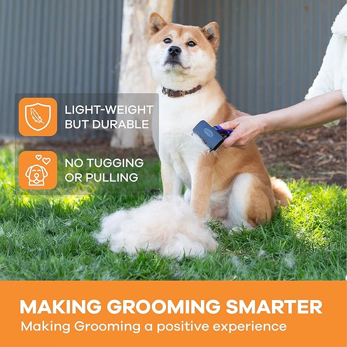 Deshedding Dog Brush for Short/Medium Hair (Small,Blue) – Gentle Deshedding Tool for Dogs & Cats – Reduces Shedding, Without damaging Topcoat. Removes Loose Fur & Dead Undercoat.