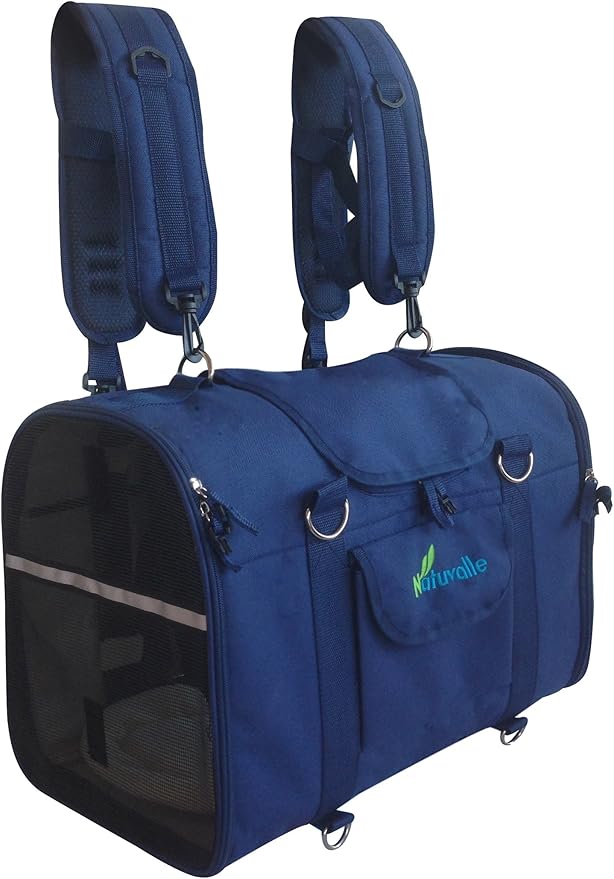 6-in-1 Sturdy Pet Carrier Backpack, Front Pack, Shoulder Bag, Pet Hand Bag, Car Seat Crate, Soft-Sided pet Carrier, Small Dog & Cat Travel Carrier, Size Large for Pets 18-21” Long, by Natuvalle.