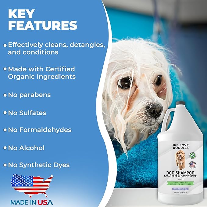 Dog Shampoo Half Gallon - Cleans, Conditions & Detangles, Goldendoodles, Poodles, & Doodle Shampoo - for Matted Pet Hair - Sensitive Skin Wash for Puppies - Made in The USA, 64OZ (Lavender)