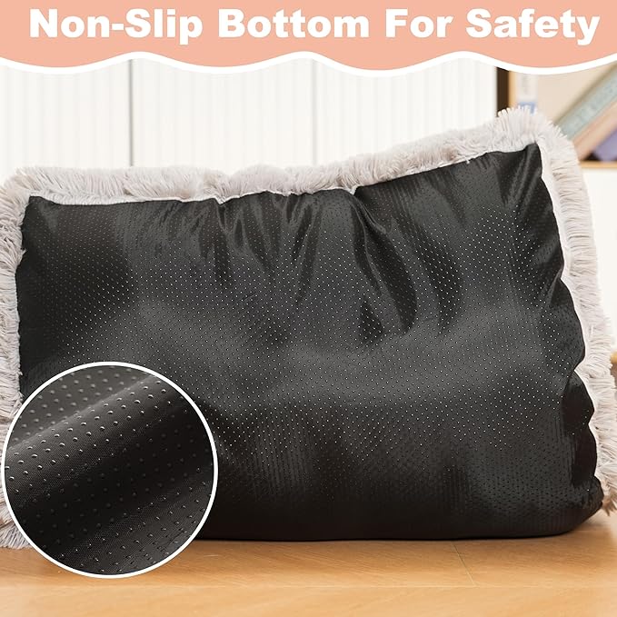 Bedfolks Waterproof Crate Bed, Plush Pad With Removable Cover, Faux Fur for XXL Dogs, Fluffy Washable Kennel Bed 47"x29", Solid Light Grey