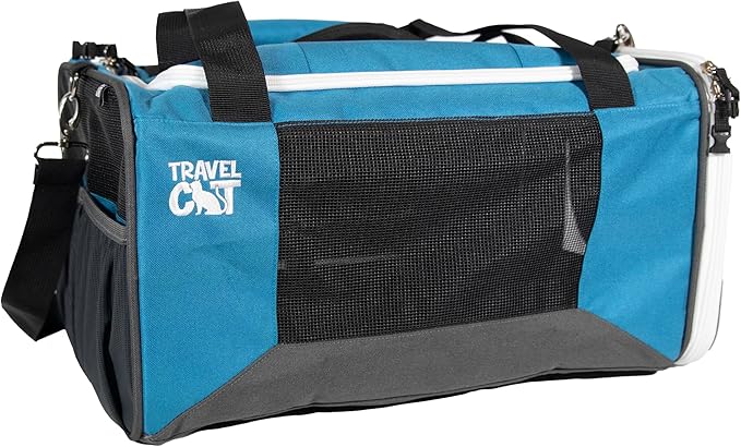 Travel Cat The Odyssey Soft Cat Carrier - Portable Comfort Soft Sided Travel Carrier for Small, Medium Cat, Kitten up to 20 LBs - Pet Travel Carrier Backpack with Shoulder Strap (Blue)