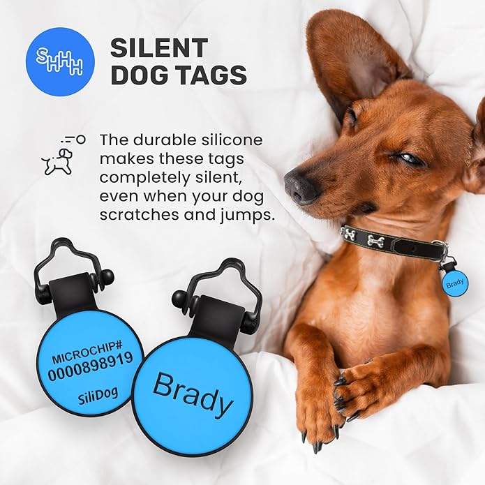 SiliDog - The Original Silicone Silent Dog Tag - Personalized Engraved Soundless Pet ID - As Seen On Shark Tank - Durable - Never Fades
