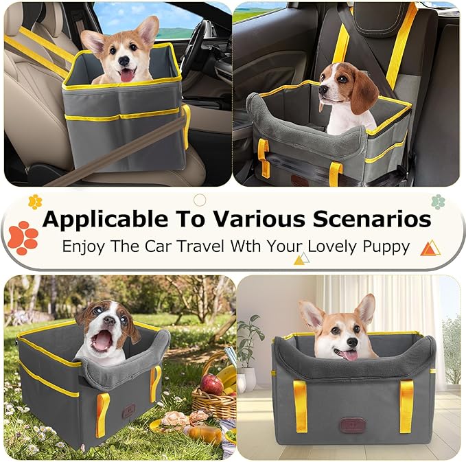 Dog Car Seat for Small Dogs, Fuzzy Dog Car Seat Up to 25lbs Stable, Waterproof, Foldable with Clip-On Safety Leash, Pet Booster Seat Suitable for Front and Rear Seats