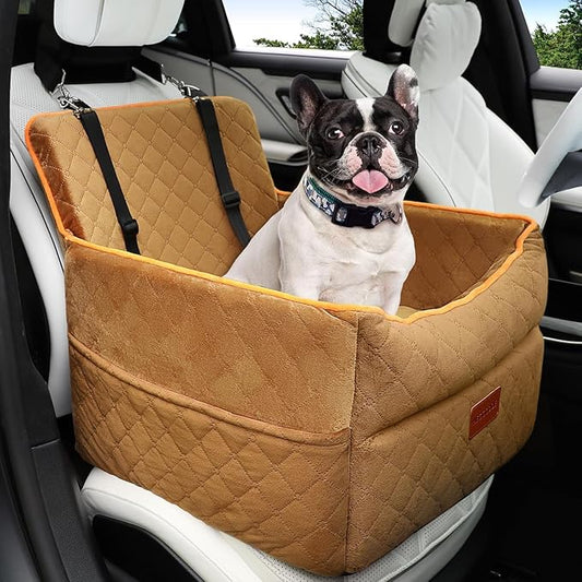 Dog Car Seat for Small Medium Dogs, Memory Foam Dog Booster Seats with Thick Cushion for Dogs Under 35lbs, Detachable Washable Pet Car Seat Travel Bed with Storage Pockets,2 Safety Belt