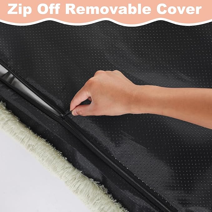 Bedfolks Waterproof XXL Dog Crate Bed, Plush Pad with Removable Cover, Faux Fur, Washable Kennel Bed, 47"x29", Sage Green