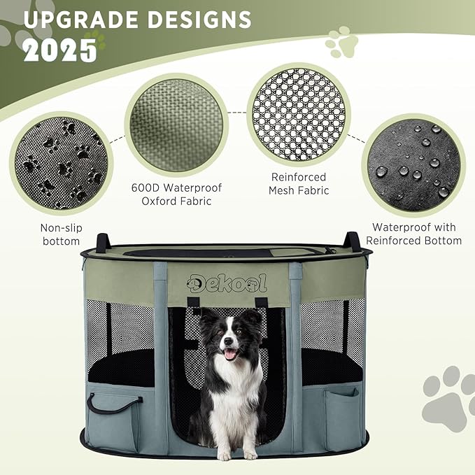 Foldable Dog Cat Playpen, Portable Dog Crate for Puppies, Cat, Puppy Play Pen for Indoors, Kennel Tent Crate for Indoor Outdoor Travel Camping Use with Carrying Case (Green, L)