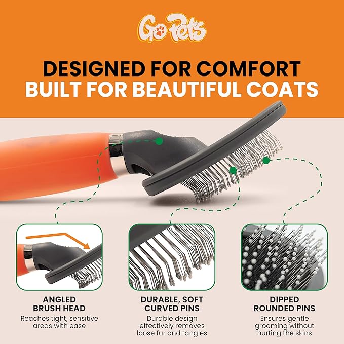 GoPets Small Pin Slicker Brush, Easy-Groom Pin Comb for Tangles & Shedding, Rounded Safety Tips, Dematting Brush for Short & Long Hair Cats, Dogs & Furry Pets, Ideal for Sensitive, Hard-to-Reach Areas
