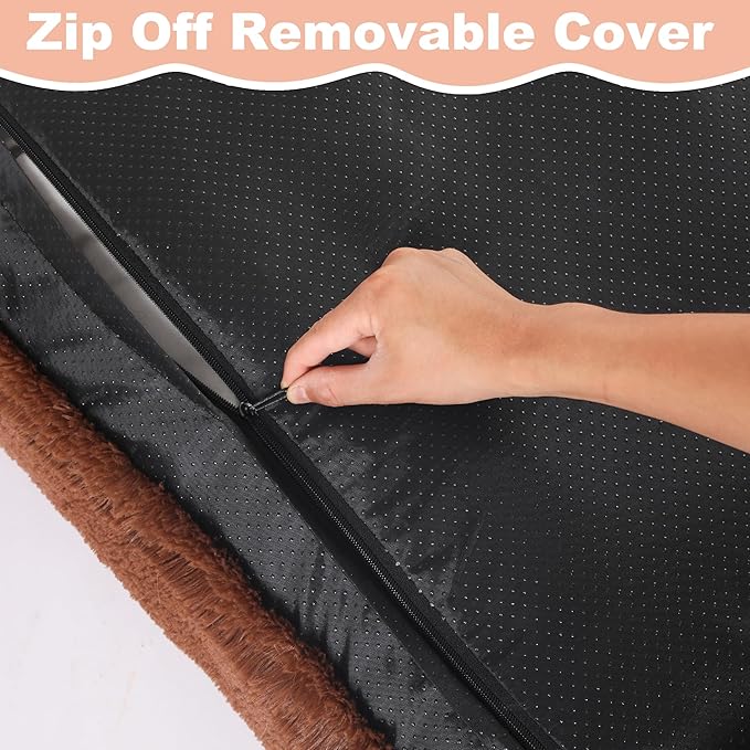 Bedfolks Waterproof Dog Crate Pad, Extra Large Faux Fur Dog Bed, Washable Kennel Bed 41"x27", Dark Grey