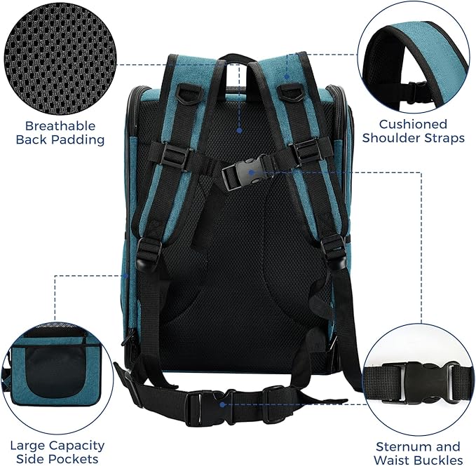 Apollo Walker Dog & Cat Carrier Backpack for 4-18lb Pets - Ventilated Safe Design with Padded Back Support, Breathable Mesh Pet Backpack for Hiking, Travel, Outdoor (Teal)