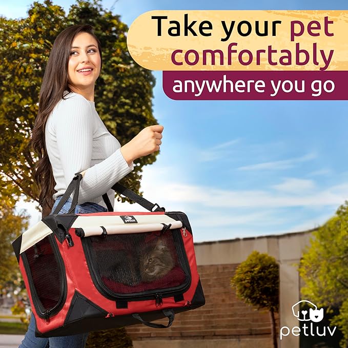 Cat & Dog Pet Carrier, Soft-Sided, Medium 20"x13"x13" Fits Most Cats or Small Dog, Comfortable for Travel & Vet Visits, Privacy Windows, Removable Plush Bed, Locking Zippers, Folds Flat