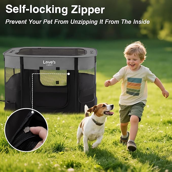 Love's cabin Pet Puppy Dog Playpen, Medium Dog Tent Crates Cage Indoor/Outdoor, Portable Exercise Playpen for Cat, Foldable Pop Up Dog Kennel Playpen with Carring Case (M, Grey)