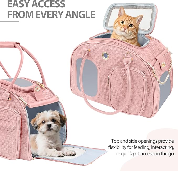 Dog Purse Carrier for Small Dogs, TSA Airline Approved Pet Tote Bag, Fashion Soft-Sided Puppy Carrier Purse with Pockets for Travel, Shopping, Daily Use (Pink, 16.1inch x 8.7inch x 12inch(LxWxH))