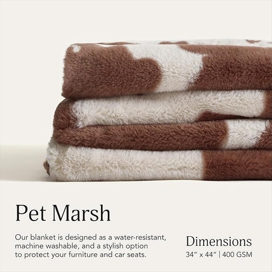 UnHide Lil’ Pet Marsh – Faux Fur Pet Blanket – Extra Soft, Lightweight, Washable Dog Blanket – Comfort and Protection for Couch, Crate, or Bed – Cow