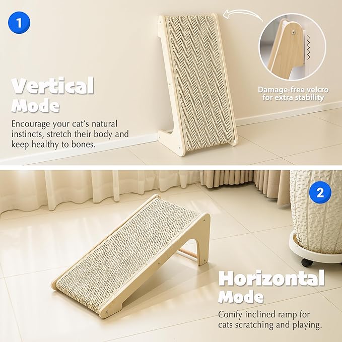 PETKARAY L Shape Cat Scratcher, Sisal Kitty Scratching Ramp, Vertical Scratch Pad for Indoor Cats, 25.2" Furniture Protector with Catnip, Chevron