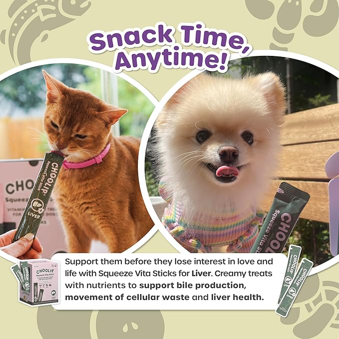 Choolip Squeeze Vita Stick Lickable Cat and Dog Treats, 49-Count Liver Support Variety Pack, Chicken and Tuna with Milk Thistle, CoQ10 and Vitamin E