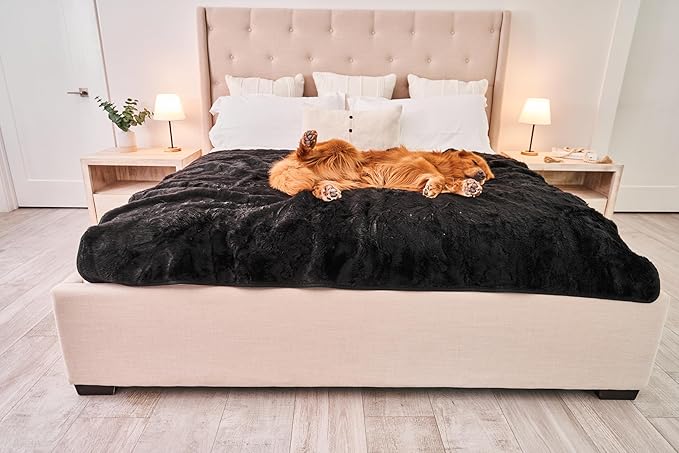 PupProtector Waterproof Throw Blanket for Dogs and Cats, Pet Blanket Cover for Couches, Sofas, Beds, Car Seats, Furniture, Calming Soft Faux Fur, Midnight Black, Large (80" L x 62" W)