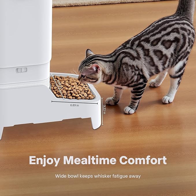 Automatic Cat Feeder, Elevated Stand for Neck Health, 7L Automatic Dog Feeder, Cat Food Dispenser, No-Jam, Up to 6 Meals for 2-15 mm Dry Food, Stainless Steel Bowl, No Spinal Pressure