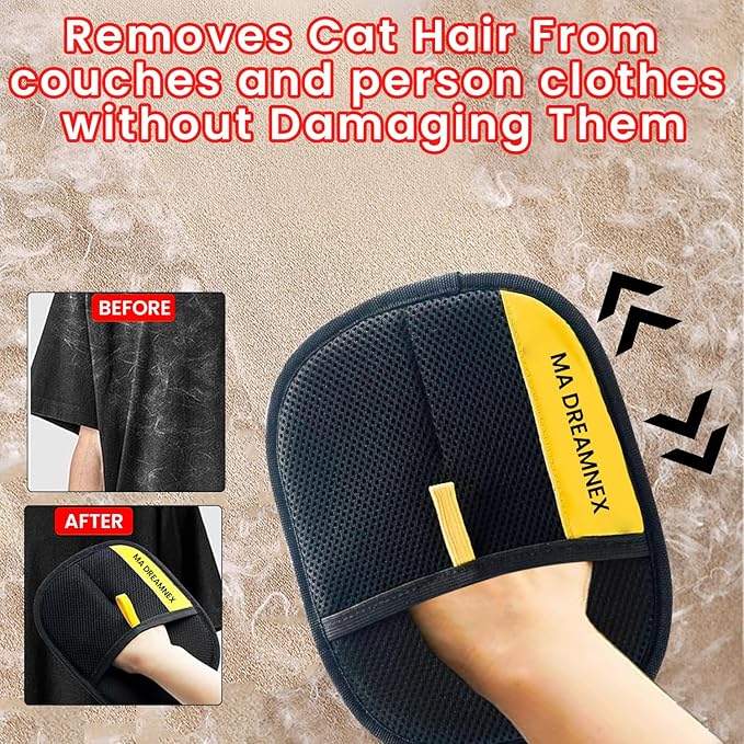Pet Hair Remover Glove - 4-in-1 Grooming Kit with Hair Removal Glove, Nail Clippers, Comb & File - Dog & Cat Grooming Tools for Furniture, Clothes & Fur”