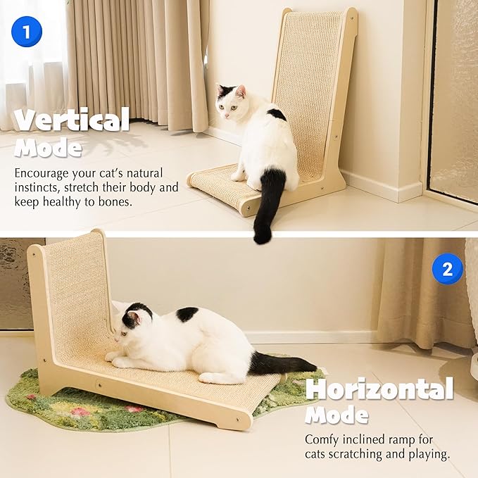 PETKARAY 105° Sisal Cat Scratcher, Sisal Scratch Pad for Indoor Cats, L Shape Kitten Scratching Board, Sturdy Floor Mounted Scratcher with Catnip