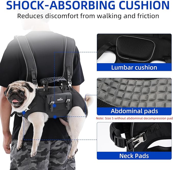 Dog Backpack Carrier for Dogs,Dog Lift Harness,Adjustable Padded Breathable Straps for Dogs, Disabled, Joint Injuries, Arthritis,S