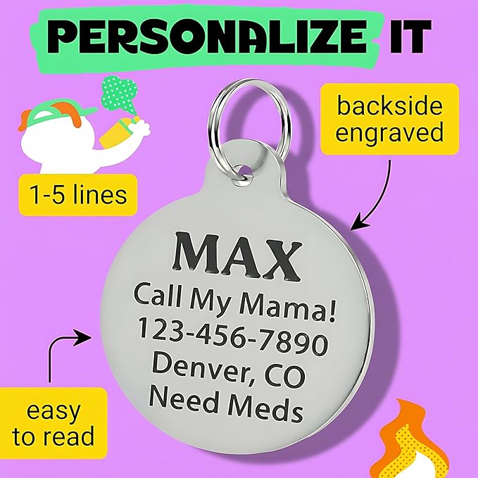 Bad Tags Personalized Dog & Cat ID Tags - Choose from 25+ Tag Designs - Free 5 Lines Custom Engraved - Unique, Cute, Funny, Sassy Pet Tag (Invader of Personal Space - Black, Small (1 inch))