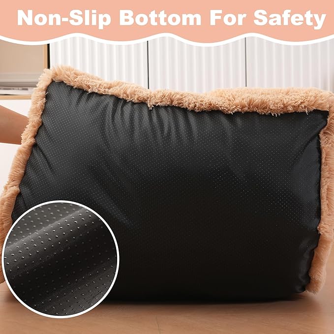 Bedfolks Waterproof Dog Crate Bed,Plush Dog Bed with Removable Washable Cover,Faux Fur Dog Crate Pad for Small Dogs and Cats,Fluffy Dog Kennel Bed 21"x13",Solid Camel