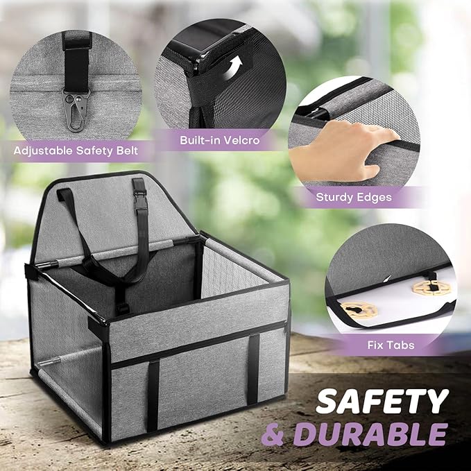 Small Dog Car Seat - Portable Puppy/Pet Booster Seat with Clip-On Leash and Mesh Window for Small Pets Up to 11 lbs