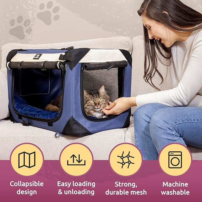 Cat & Dog Pet Carrier, Soft-Sided, Medium 20"x13"x13" Fits Most Cats or Small Dog, Comfortable for Travel & Vet Visits, Privacy Windows, Removable Plush Bed, Locking Zippers, Folds Flat
