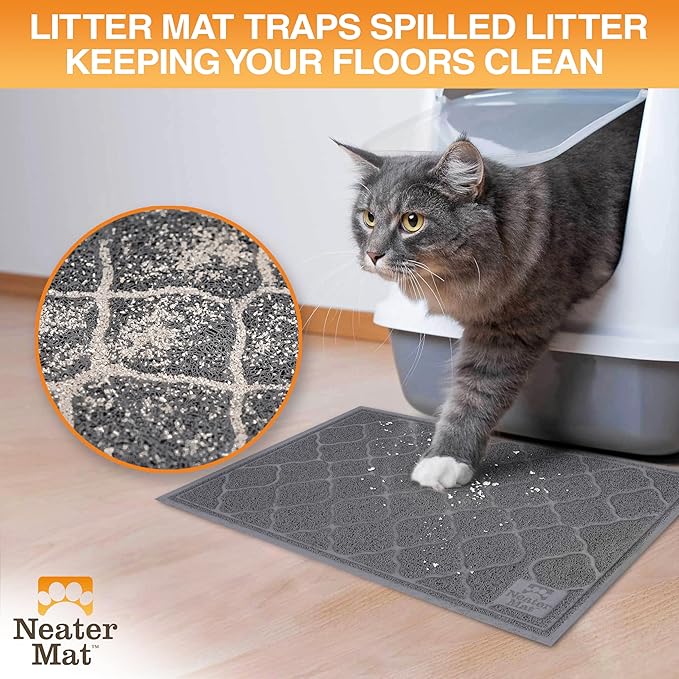 Neater Pets Neater Mat Cat Litter Rug, Thick & Durable Cat Mat for Litter Box, Trapper Pad Catches Mess to Protect Indoor Floors, Soft on Kitty Paws, Anti-Skid Grip Backing, Easy to Clean, Charcoal