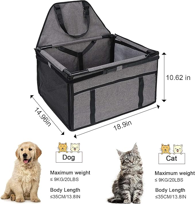 Dog Car Seats for Small and Medium Dogs,Portable Puppy/Pet Car Booster Seat with Clip-On Leash and Mesh Window for Pet Up to 20 lbs