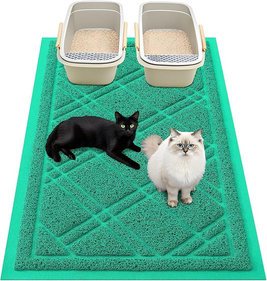 Smiry Cat Litter Box Mat 47x24, Non-Slip Water Resistant Litter Trapping Mat, Easy Clean Less Waste and Urine-Locking Cat Carpet for Indoor, Green