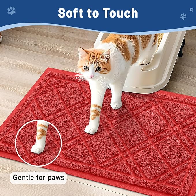Smiry Cat Litter Box Mat 47x24, Non-Slip Water Resistant Litter Trapping Mat, Easy Clean Less Waste and Urine-Locking Cat Carpet for Indoor, Red