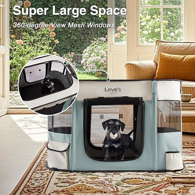 Love's cabin Pet Puppy Dog Playpen, Large Dog Tent Crates Cage Indoor/Outdoor, Portable Exercise Playpen for Cat, Foldable Pop Up Dog Kennel Playpen with Carring Case (L, Gray Green)