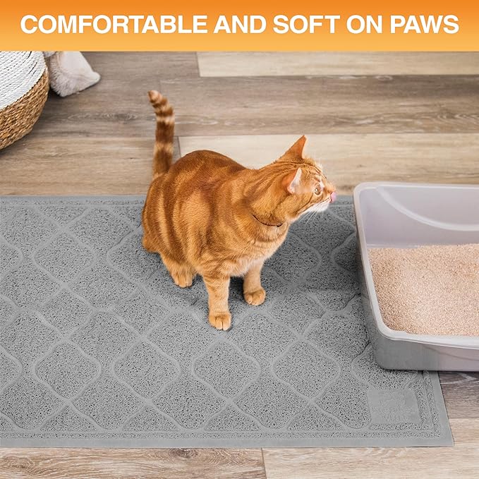 Neater Pets Neater Mat Cat Litter Rug, Thick & Durable Cat Mat for Litter Box, Trapper Pad Catches Mess to Protect Indoor Floors, Soft on Kitty Paws, Anti-Skid Grip Backing, Easy to Clean, Grey