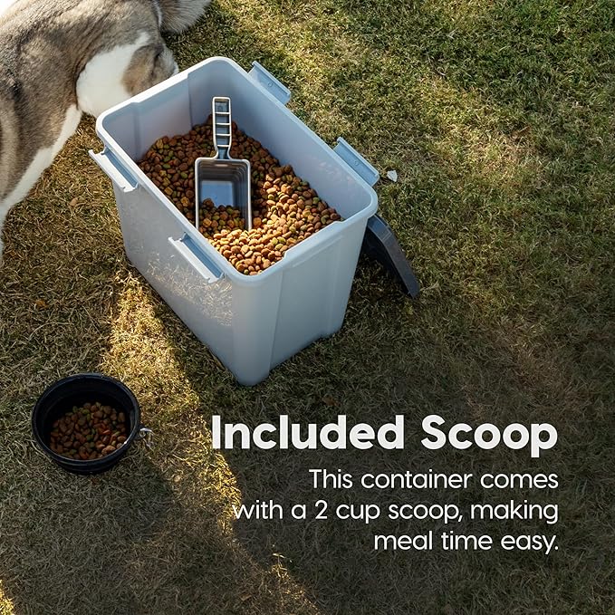 IRIS USA Stackable Dog Food Storage Container with 2 Cup Scoop, 4 Secure Latches, Fits up to 30 lbs, Pet Dry Food Bin, Gasket Seal Lid, BPA Free, Stackable, Easy Measure, Gray/Dark Gray