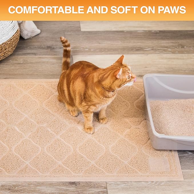 Neater Pets Neater Mat Cat Litter Rug, Thick & Durable Cat Mat for Litter Box, Trapper Pad Catches Mess to Protect Indoor Floors, Soft on Kitty Paws, Anti-Skid Grip Backing, Easy to Clean, Beige
