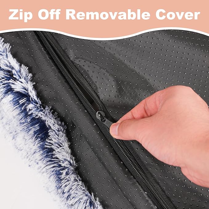 Bedfolks Waterproof Crate Bed With Removable Washable Cover, Plush Faux Fur Pad for Medium Dogs, Fluffy Kennel Bed 29"x21", Dark Blue