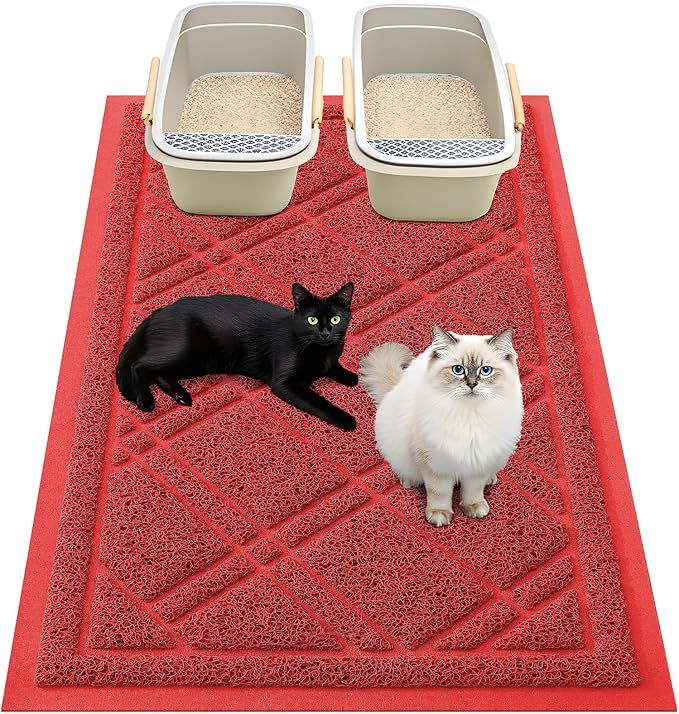 Smiry Cat Litter Box Mat 47x24, Non-Slip Water Resistant Litter Trapping Mat, Easy Clean Less Waste and Urine-Locking Cat Carpet for Indoor, Red