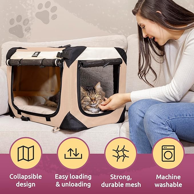 Cat & Dog Pet Carrier, Soft-Sided, Large 24"x16"x16", Fits Large Cat, 2 Cats, or Medium Dog Comfortably, Great for Travel & Vet Visits, Privacy Windows, Removable Bed, Locking Zippers, Foldable