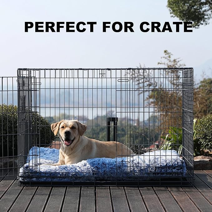 Bedfolks Plush Waterproof Dog Crate Bed, XXL Faux Fur Kennel Pad, 47"x29", Dark Blue