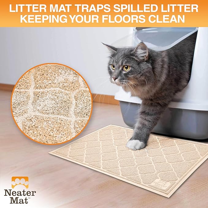 Neater Pets Neater Mat Cat Litter Rug, Thick & Durable Cat Mat for Litter Box, Trapper Pad Catches Mess to Protect Indoor Floors, Soft on Kitty Paws, Anti-Skid Grip Backing, Easy to Clean, Beige