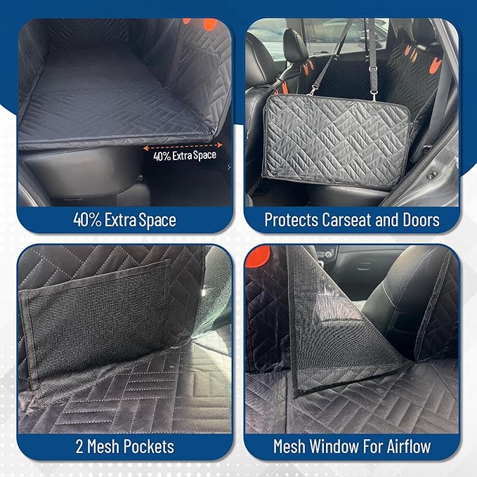 Dog Backseat Extender with Hard Bottom – Waterproof Pet Travel Platform - Nonslip Rear Seat Cover - Car Hammock Bed for Cars SUVs & Small Trucks